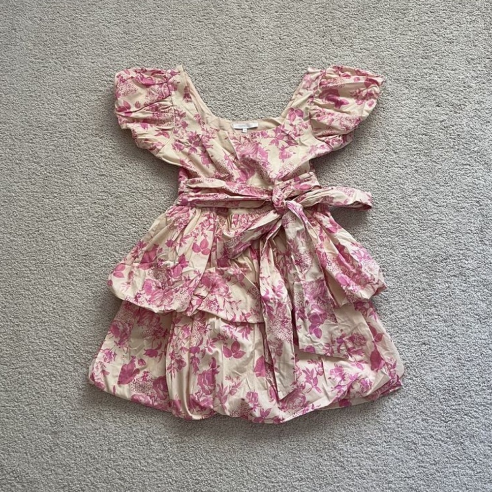 Olivaceous Cream and Pink Floral Wrap Dress